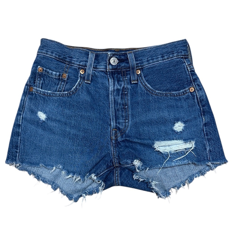 Levi’s 501 Size 24 Blue Distressed Cotton High Rise Cutoff Jean Shorts
